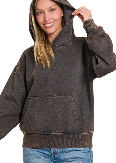 Fleece Lined Acid Wash Kangaroo Pocket Hoodie