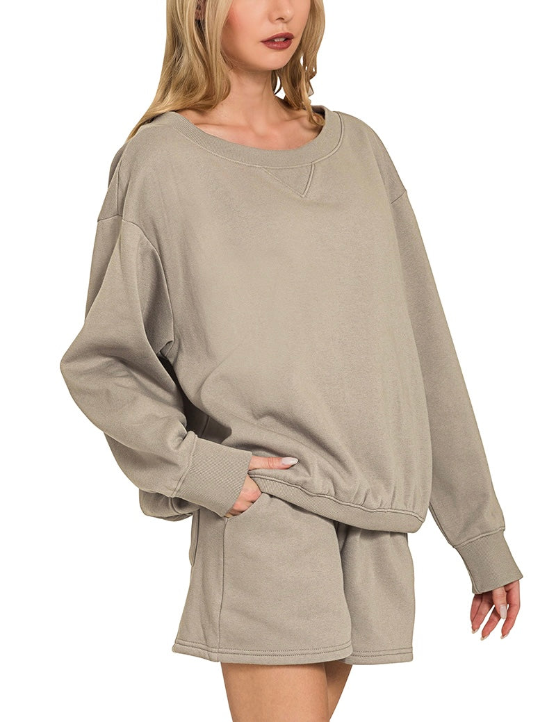 Fleece Boat Neck Sweatshirt & Short 2pc Set