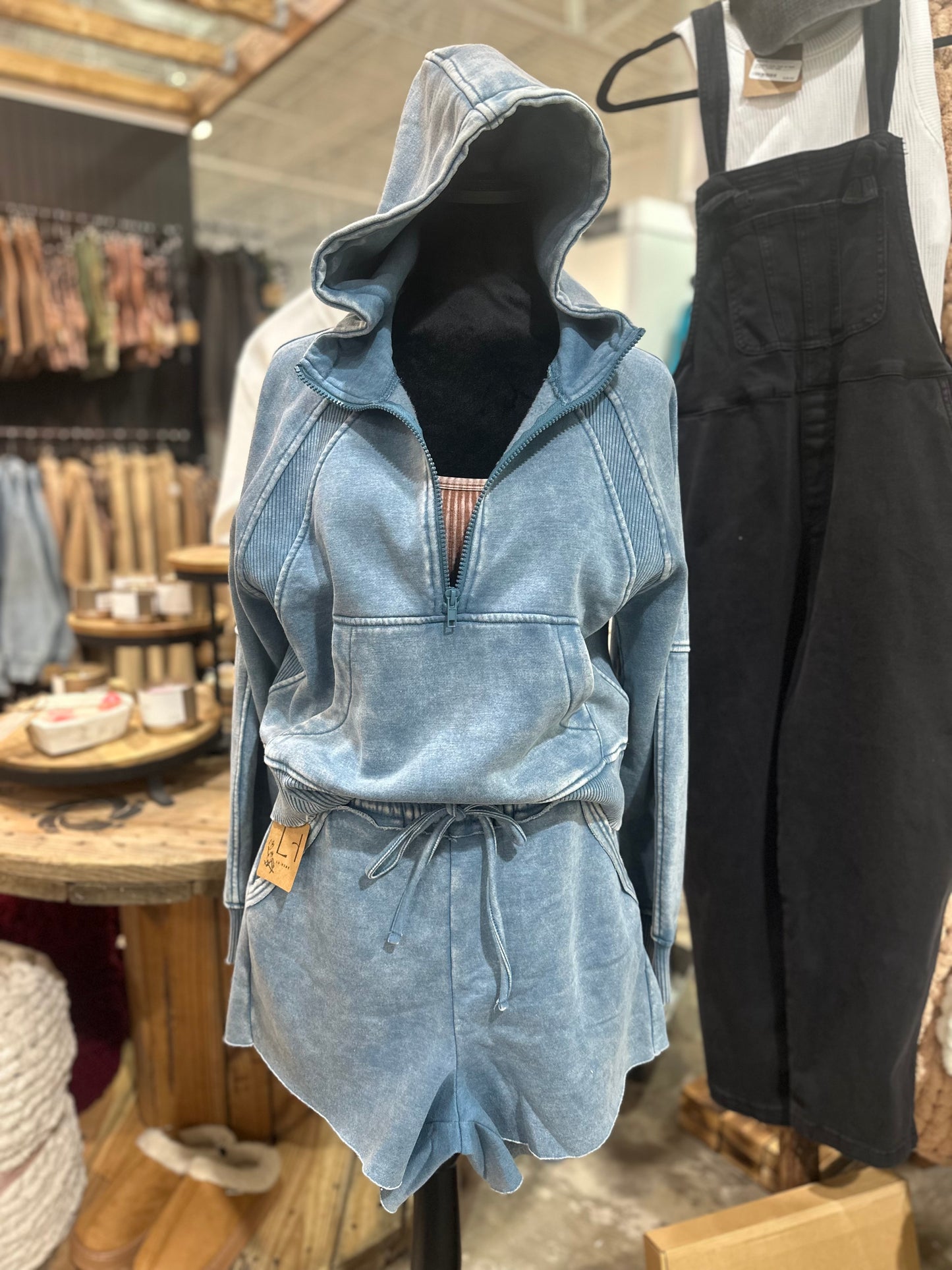 Acid Wash Drawstring Shorts With Pockets