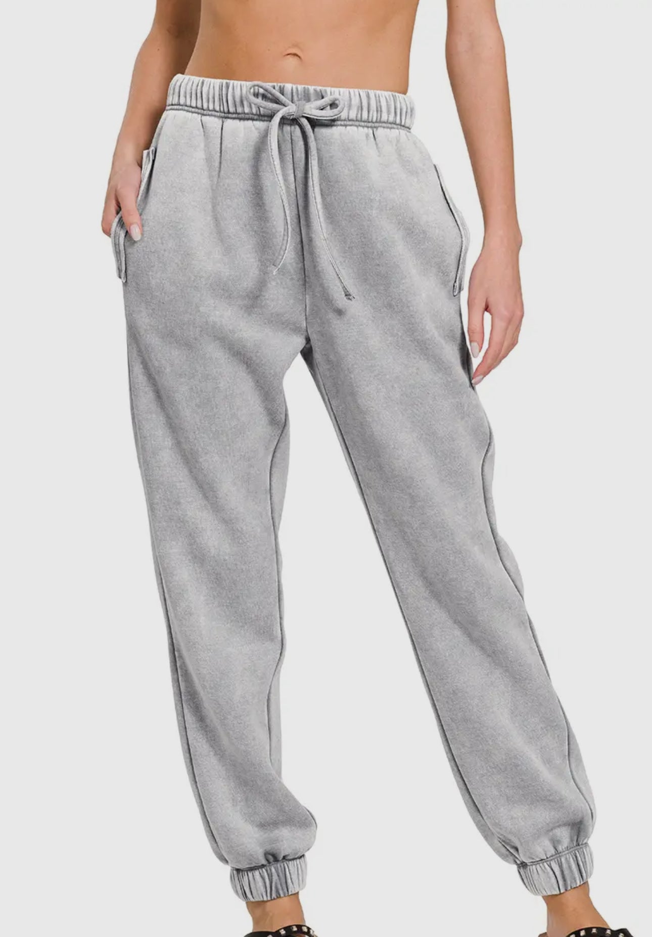 Acid Wash Fleece Jogger Sweatpants with Pockets