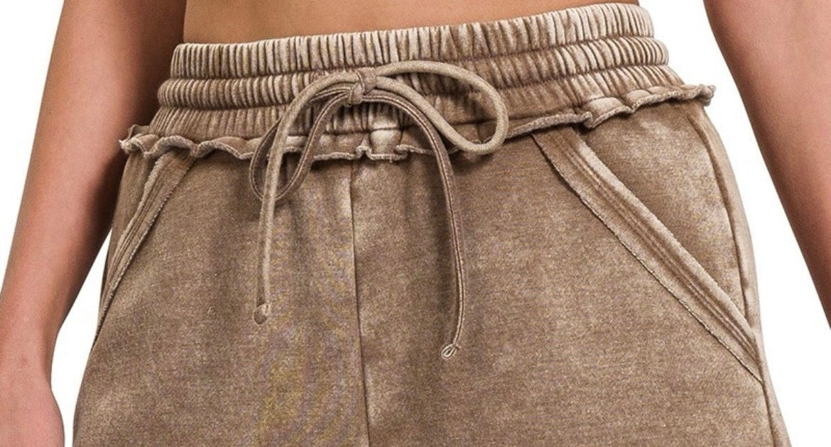 Acid Wash Drawstring Shorts With Pockets