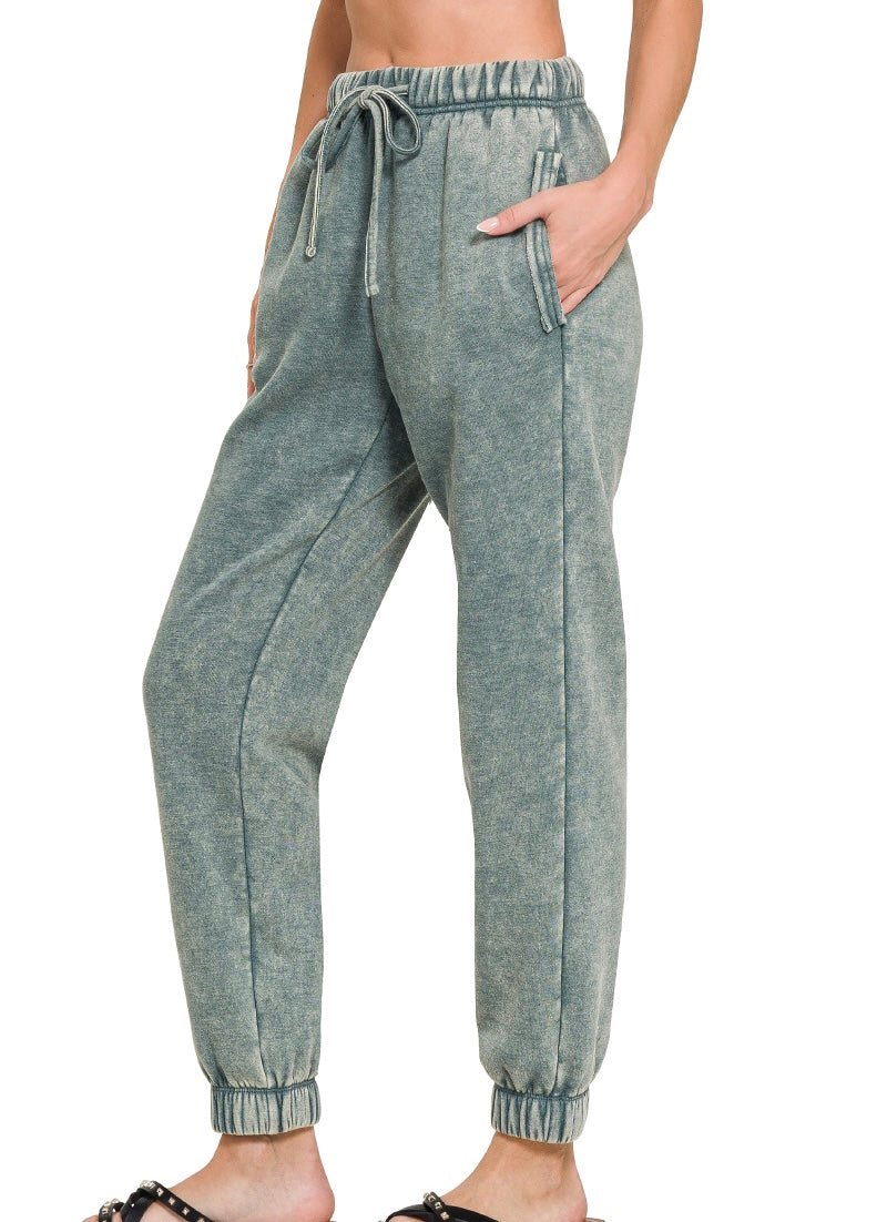 Acid Wash Fleece Jogger Sweatpants with Pockets