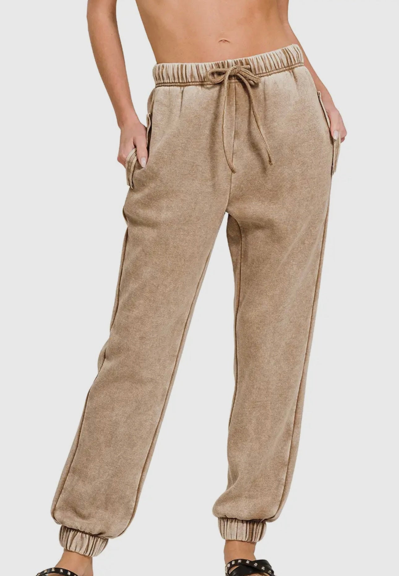 Acid Wash Fleece Jogger Sweatpants with Pockets