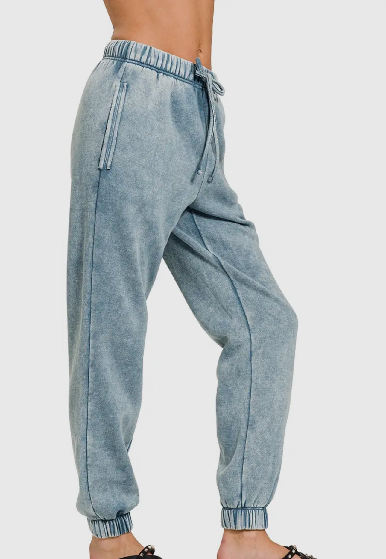 Acid Wash Fleece Jogger Sweatpants with Pockets
