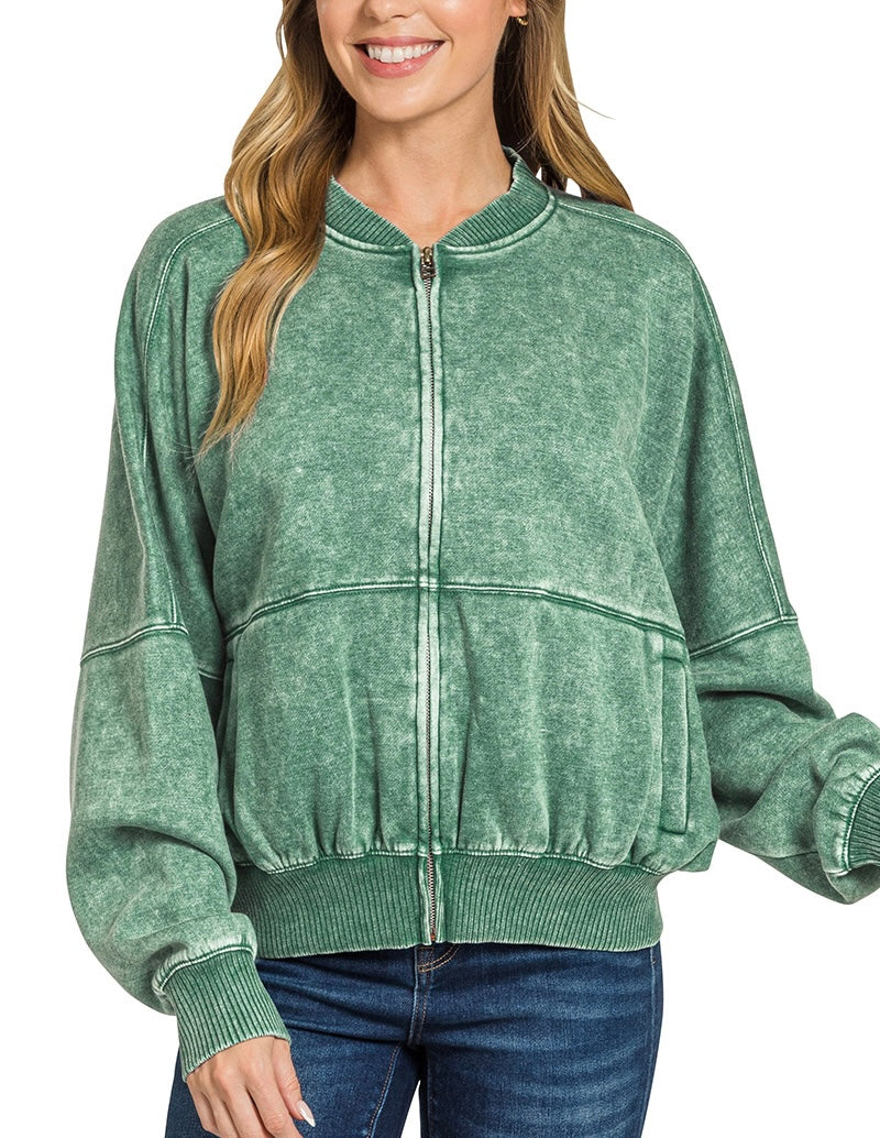 ACID WASHED FLEECE JACKET
