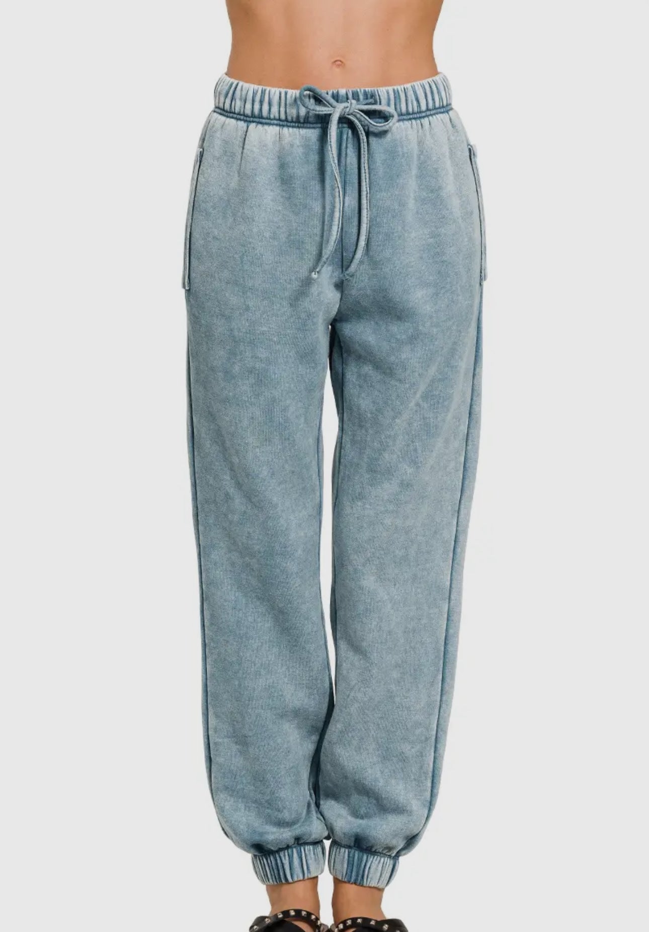 Acid Wash Fleece Jogger Sweatpants with Pockets