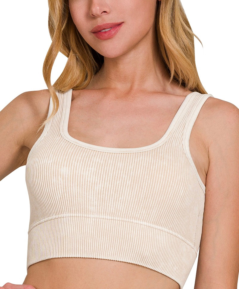 Square Neck Acid Washed Seamless
Rib Bralette w/ Removable Pads
