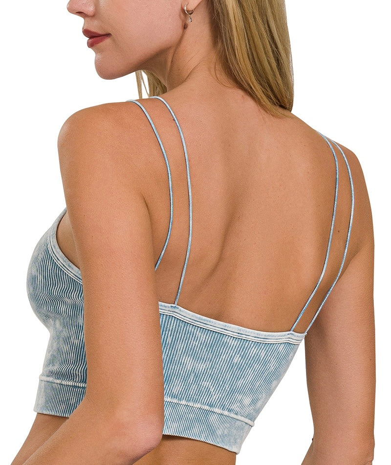 Washed Ribbed Seamless Double Strap Brami – Soft, Stretchy, Flattering Essential