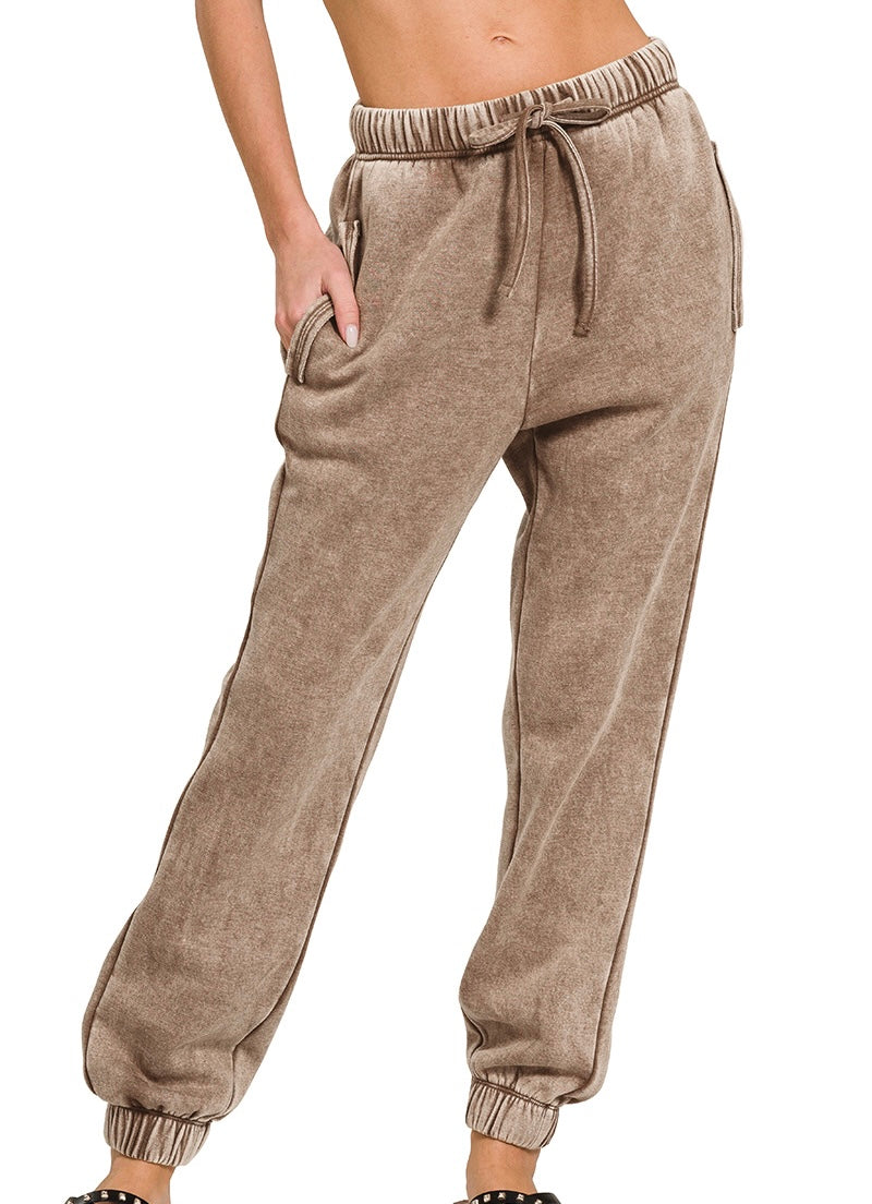 Acid Wash Fleece Jogger Sweatpants with Pockets