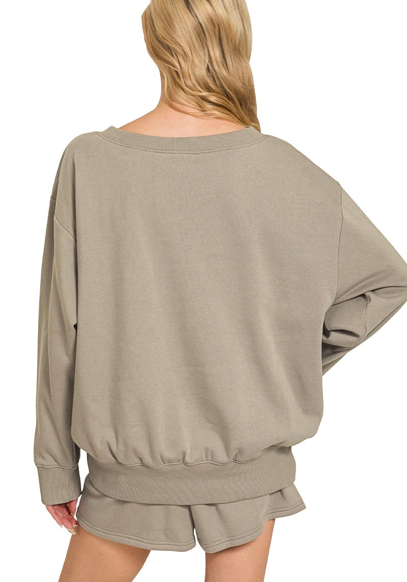 Fleece Boat Neck Sweatshirt & Short 2pc Set