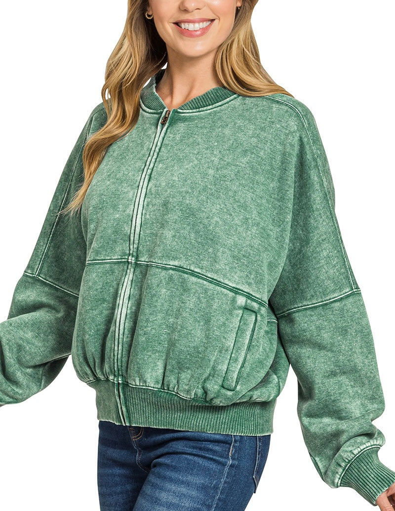ACID WASHED FLEECE JACKET