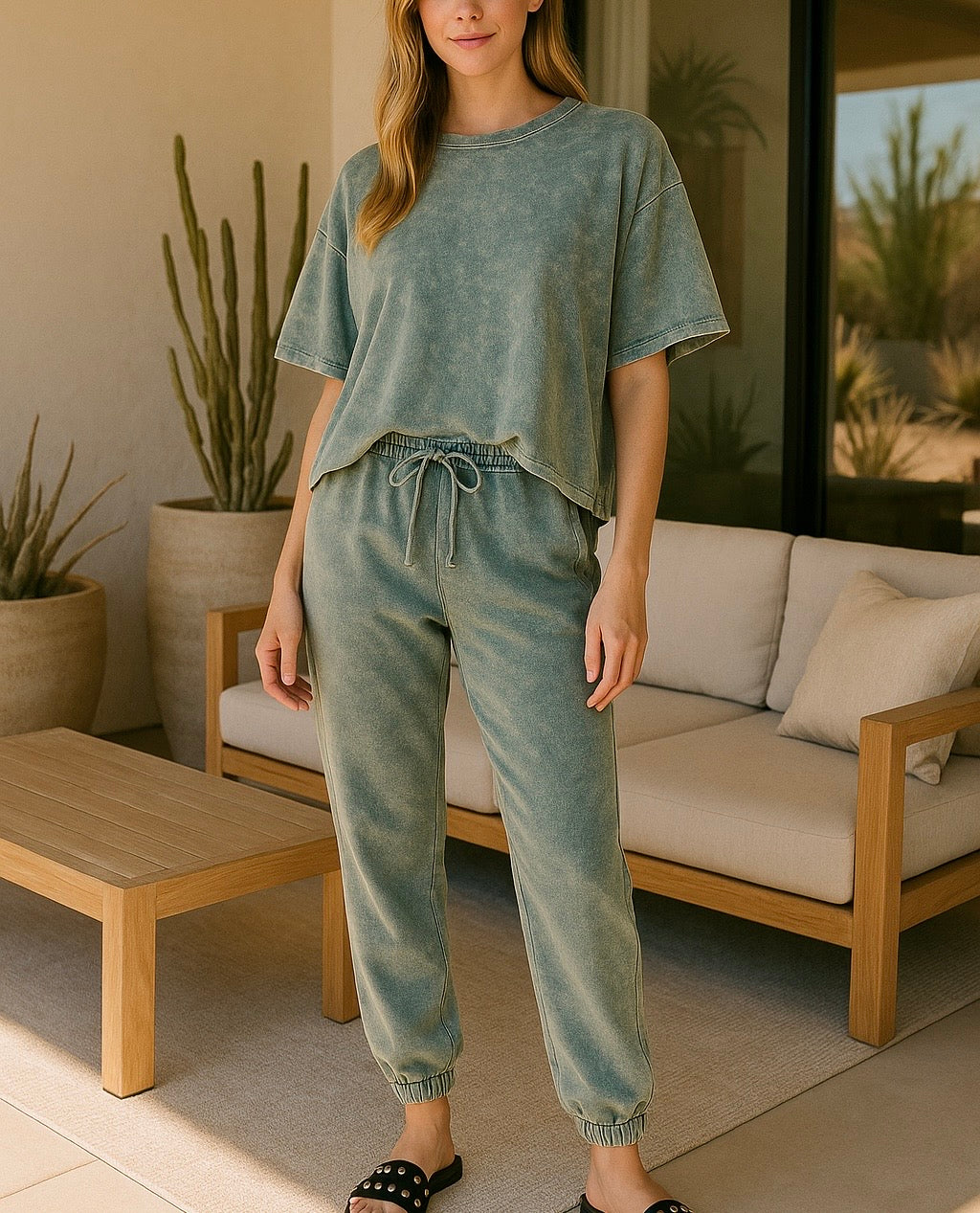 Crinkle Washed Cotton Round Neck Short Sleeve Top