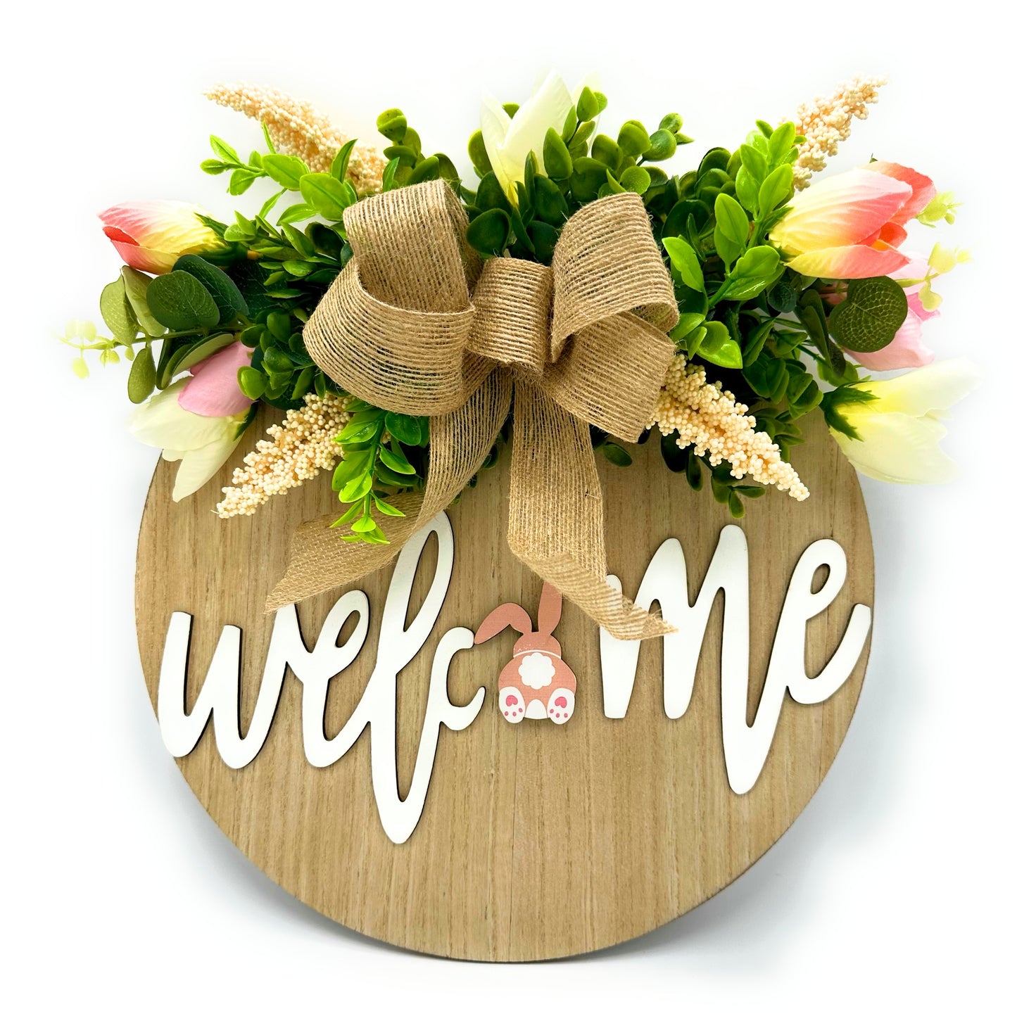 Lu home Interchangeable Welcome Sign with Attached Wreath & Ornaments
