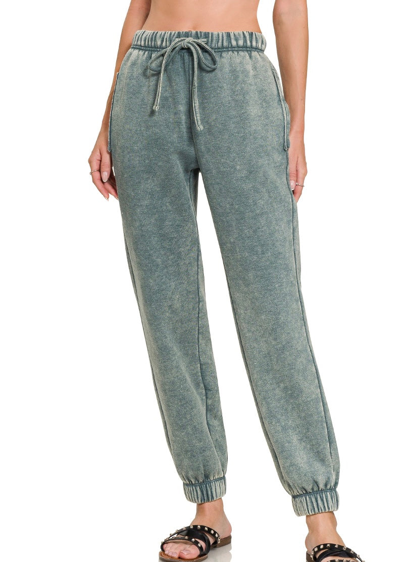 Acid Wash Fleece Jogger Sweatpants with Pockets