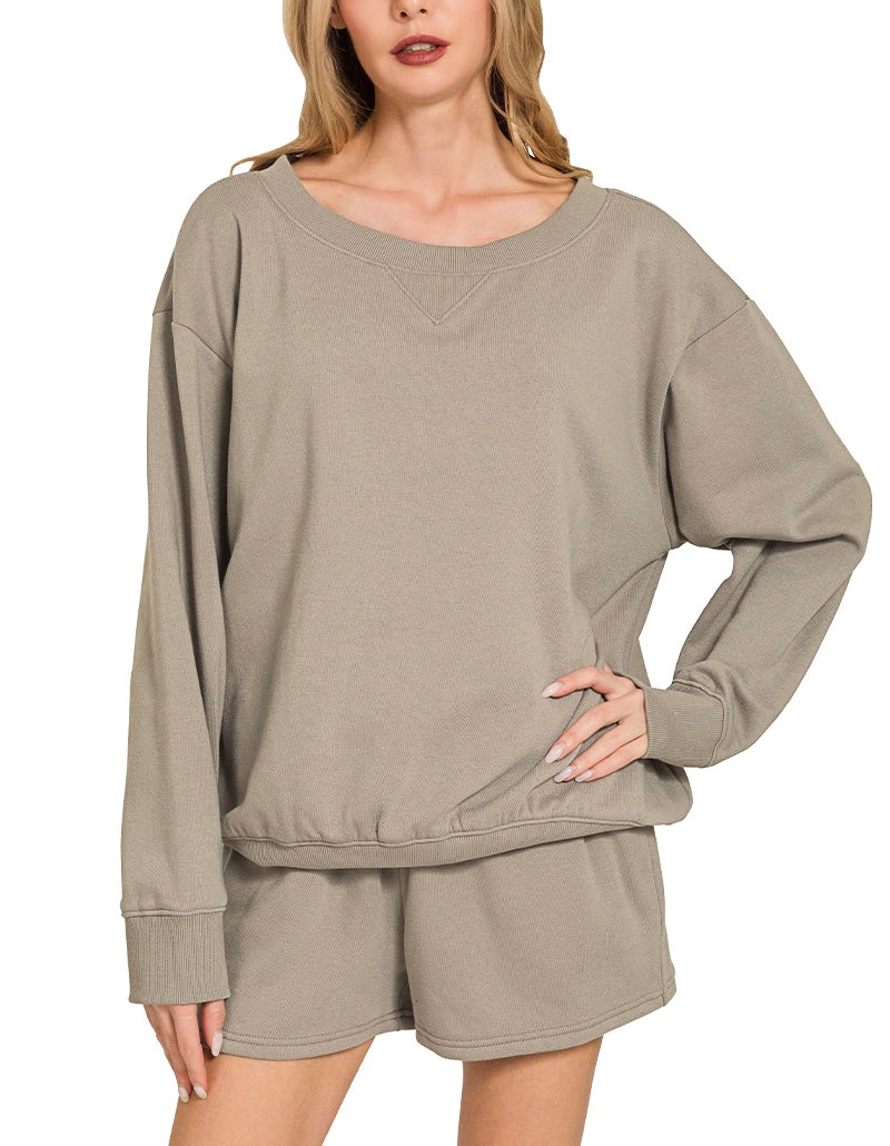 Fleece Boat Neck Sweatshirt & Short 2pc Set