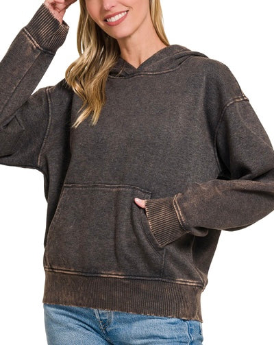 Fleece Lined Acid Wash Kangaroo Pocket Hoodie