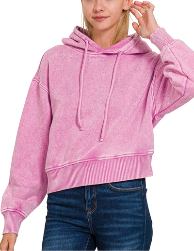 Acid Wash Fleece Cropped Hoodie