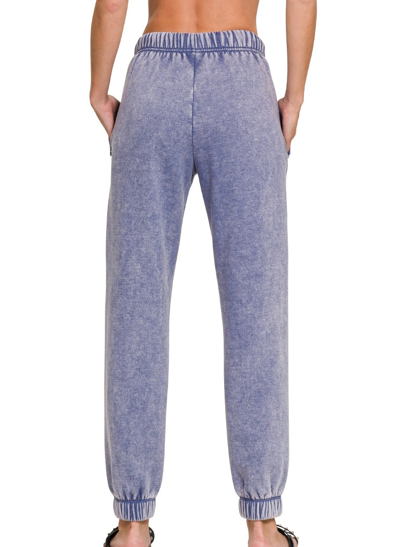 Acid Wash Fleece Jogger Sweatpants with Pockets
