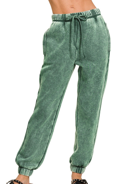 Acid Wash Fleece Jogger Sweatpants with Pockets