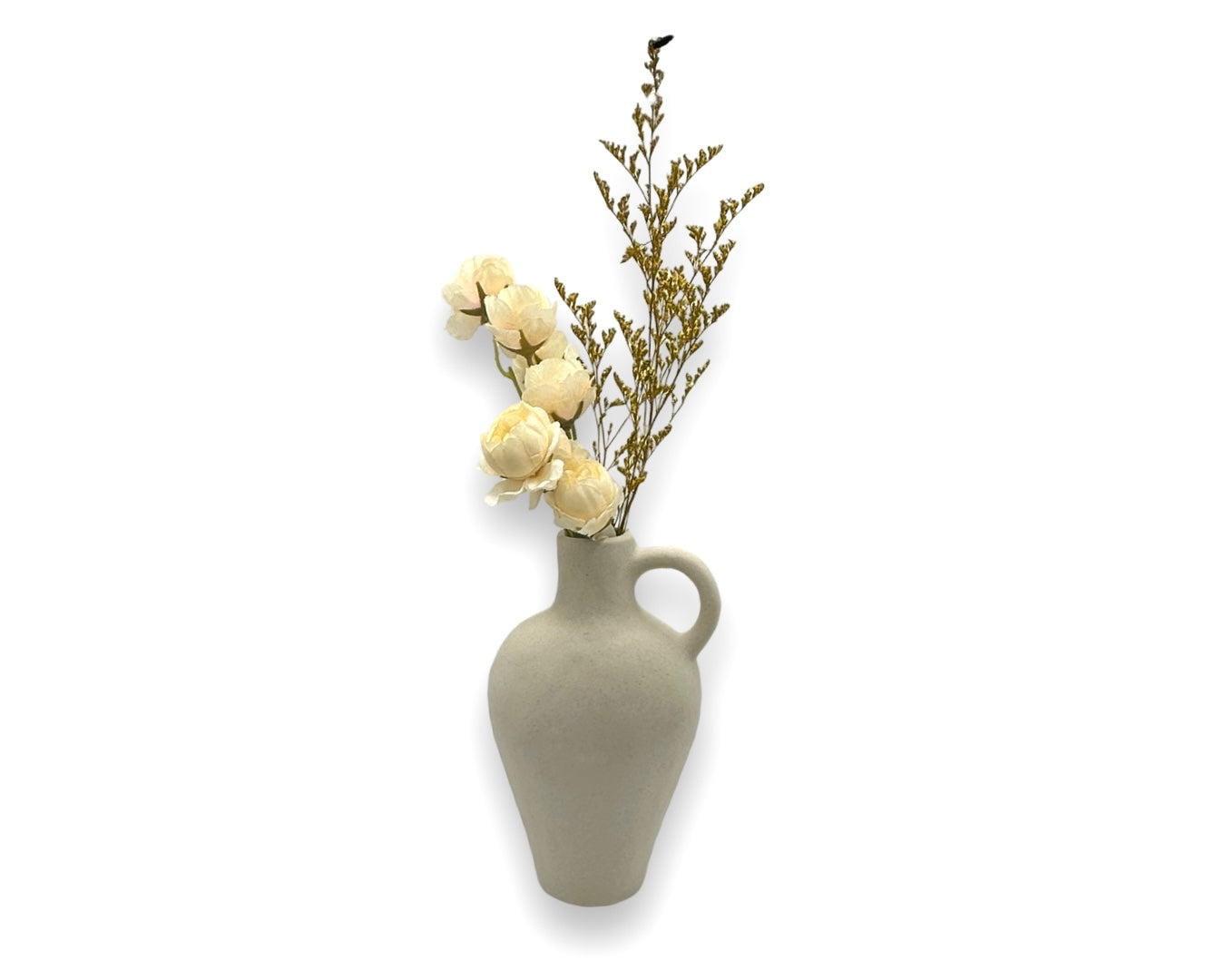 Lu home Bundle - Cream Faux Rose & Dried Floral Arrangement with Vase (choose between 2 vase options, Large Circle Vase or Jug Vase)