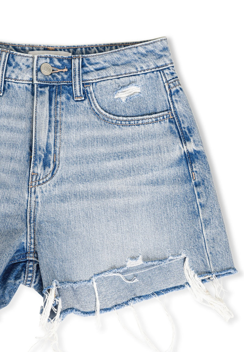 Distressed Hem Denim Shorts