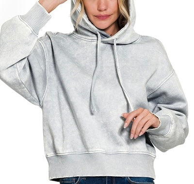 Acid Wash Fleece Cropped Hoodie