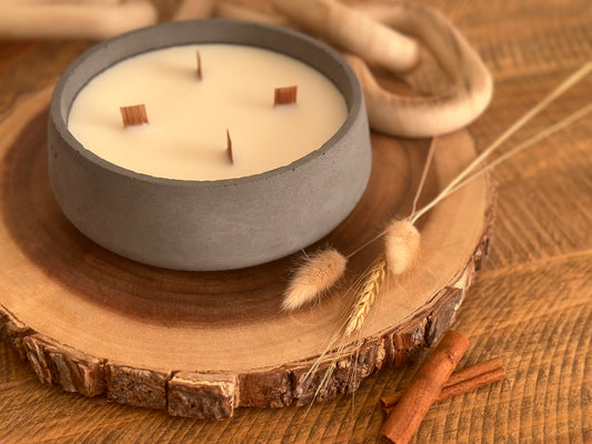 Large Concrete Fall Scented Wood Wick Candle |  Fall in Love Collection