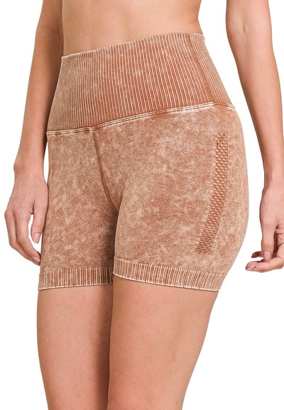 Stone Washed Seamless High Waisted Bike Shorts