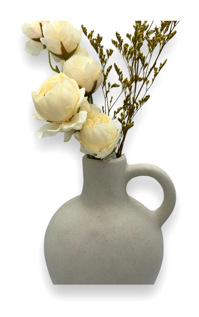 Lu home Bundle - Cream Faux Rose & Dried Floral Arrangement with Vase (choose between 2 vase options, Large Circle Vase or Jug Vase)