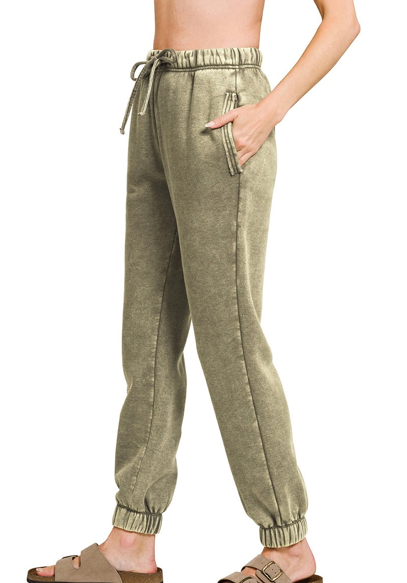 Acid Wash Fleece Jogger Sweatpants with Pockets