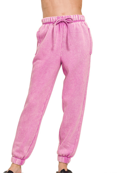 Acid Wash Fleece Jogger Sweatpants with Pockets