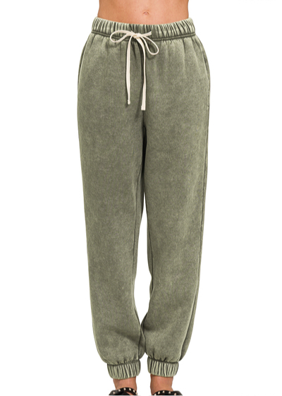 Acid Wash Fleece Jogger Sweatpants with White Draw String & Pockets