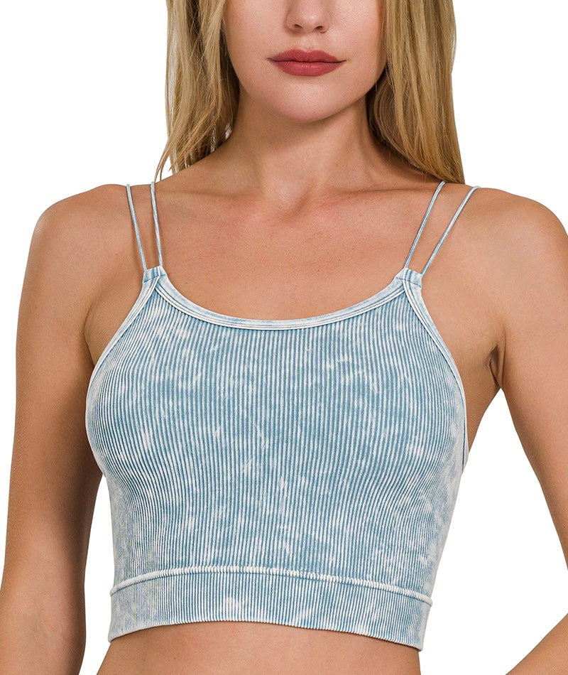 Washed Ribbed Seamless Double Strap Brami – Soft, Stretchy, Flattering Essential