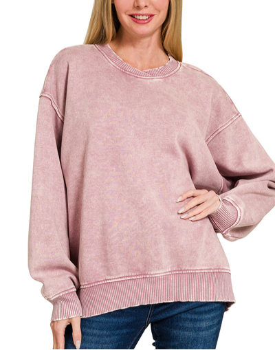 Acid Wash Fleece Oversized Pullover