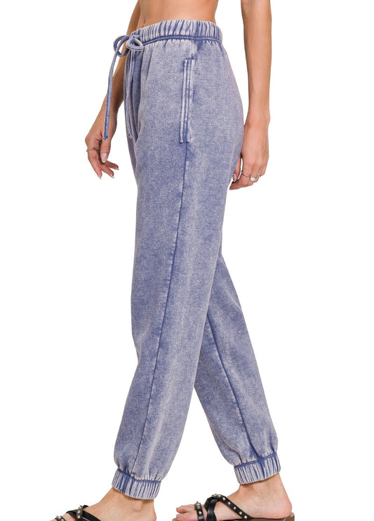 Acid Wash Fleece Jogger Sweatpants with Pockets