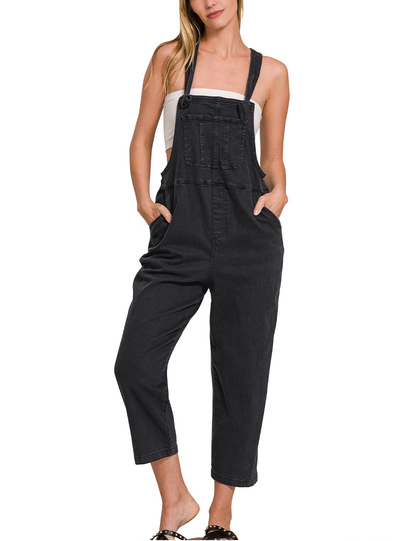 Washed Knot Strap Relaxed Fit Overalls