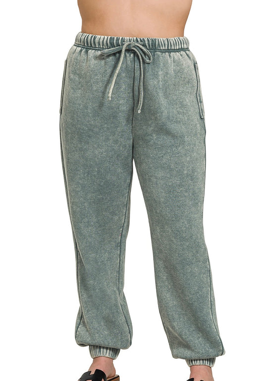 Curve Acid Wash Fleece Sweatpants with Pockets