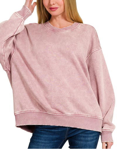 Acid Wash Fleece Oversized Pullover