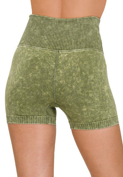 Stone Washed Seamless High Waisted Bike Shorts