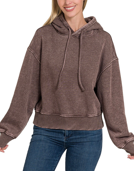 Acid Wash Fleece Cropped Hoodie