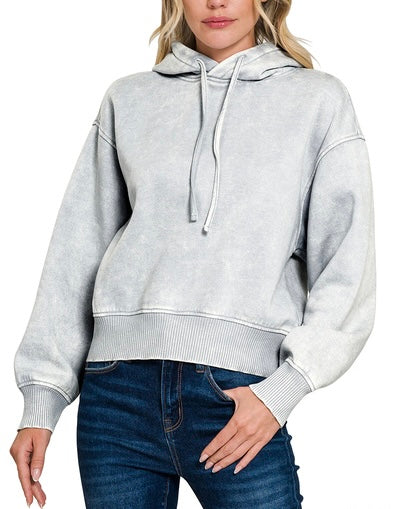 Acid Wash Fleece Cropped Hoodie