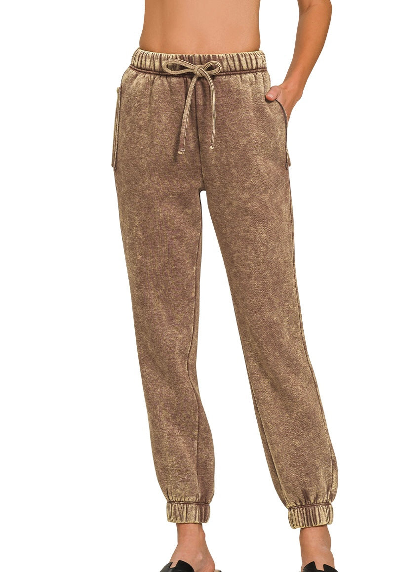 Acid Wash Fleece Jogger Sweatpants with Pockets