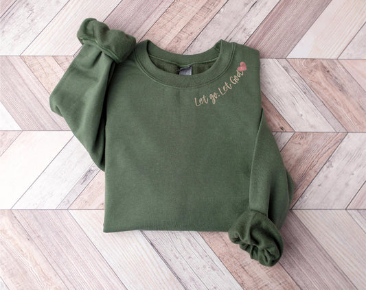 ‘Let go, let God’ Embroidered Oversized Crewneck Sweatshirt