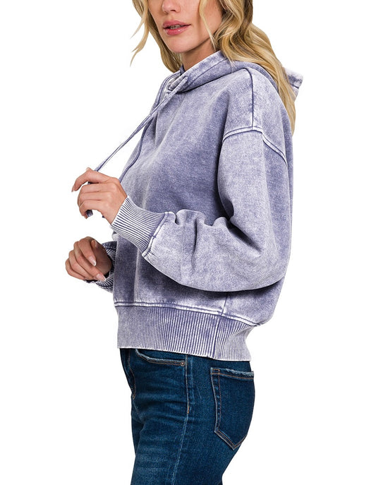 Acid Wash Fleece Cropped Hoodie