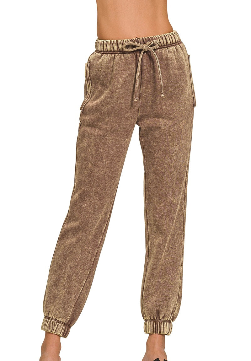 Acid Wash Fleece Jogger Sweatpants with Pockets