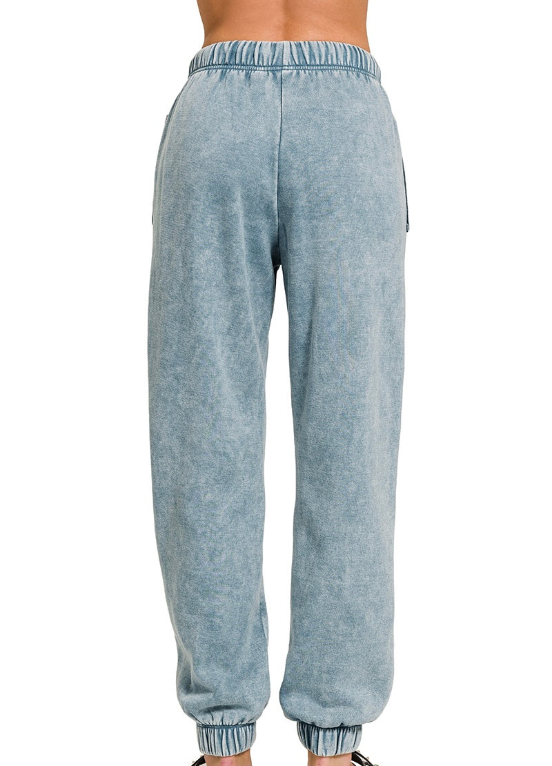 Acid Wash Fleece Jogger Sweatpants with Pockets