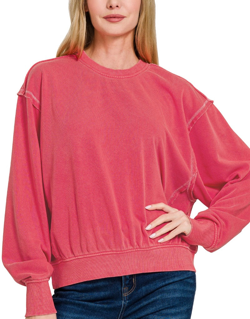 Soft Fleece Pigment-Dyed Round Neck Pullover