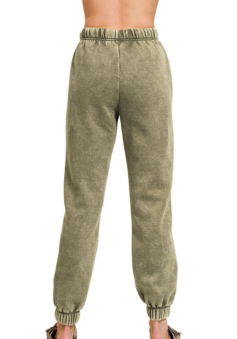 Acid Wash Fleece Jogger Sweatpants with Pockets