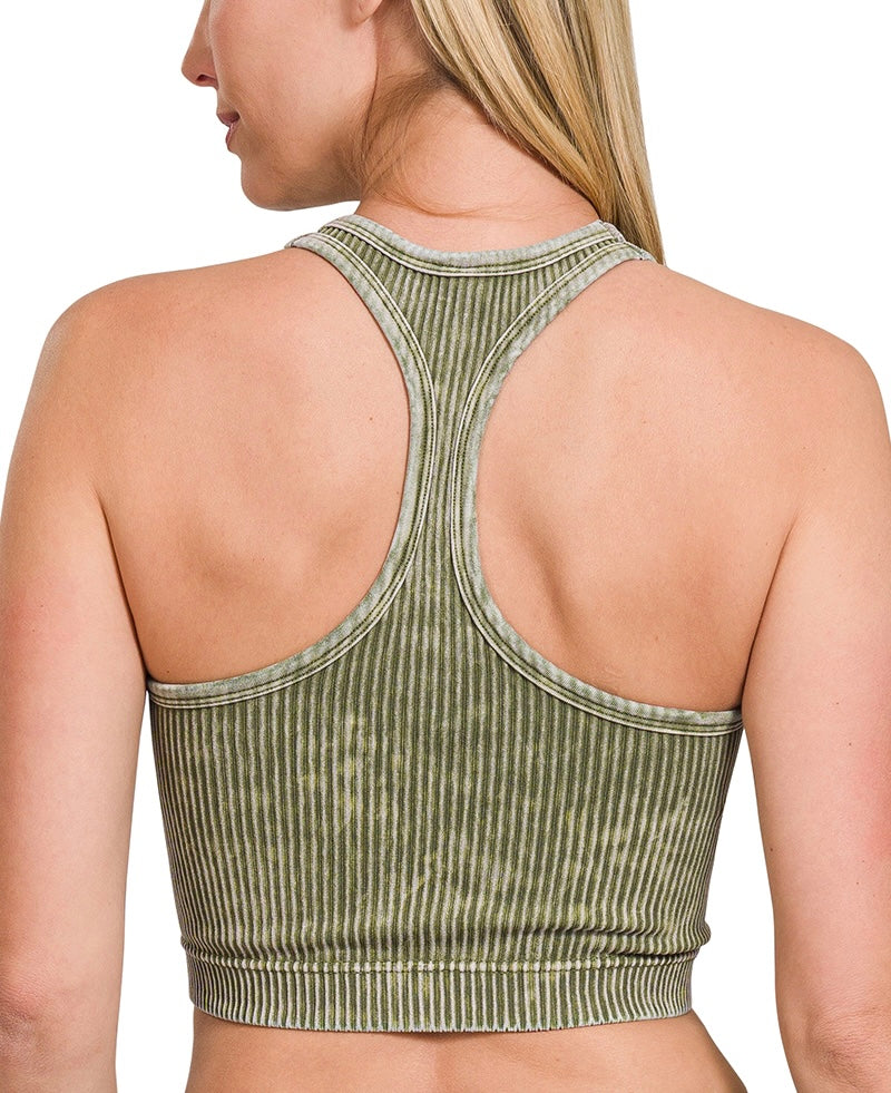 Washed Wide Ribbed Racerback Crew Neck Crop Tank – Stretchy, Flattering, Everyday Essential