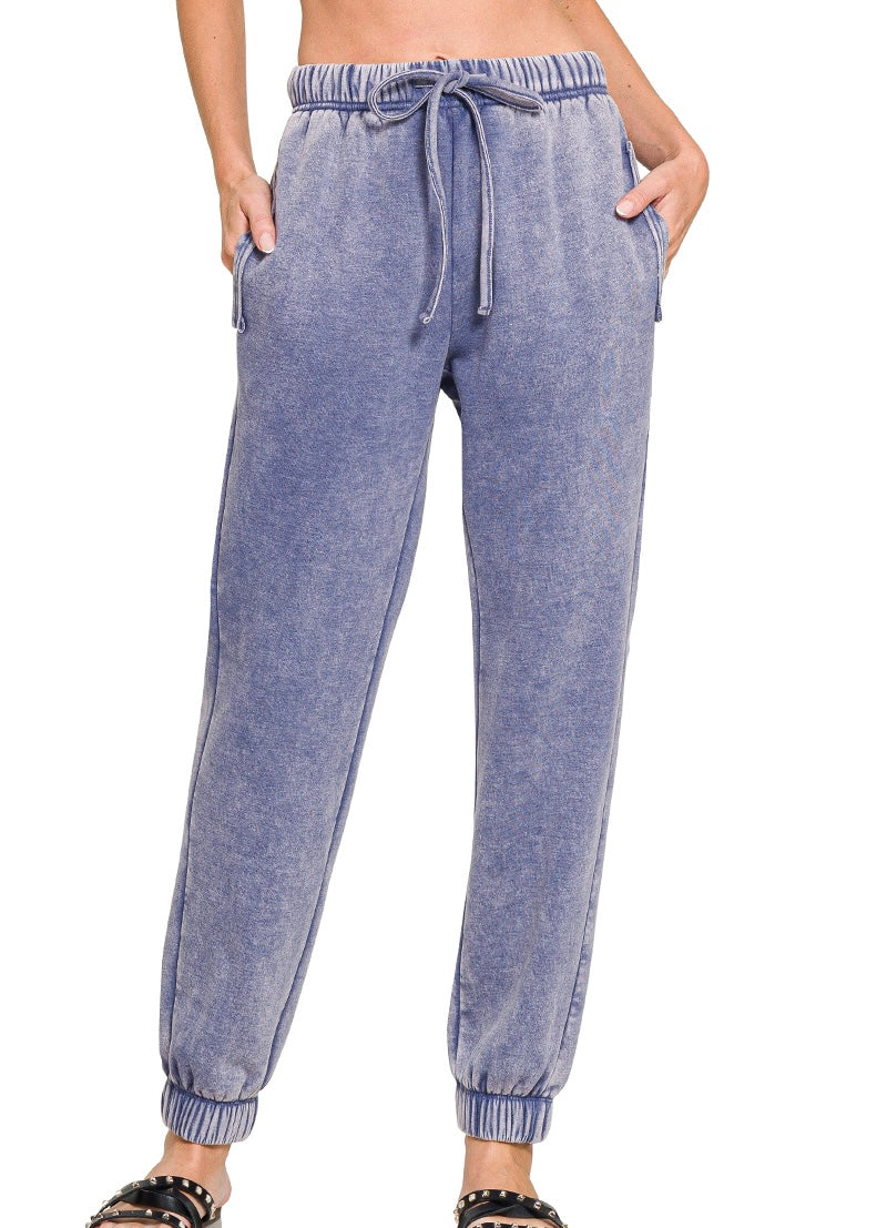 Acid Wash Fleece Jogger Sweatpants with Pockets